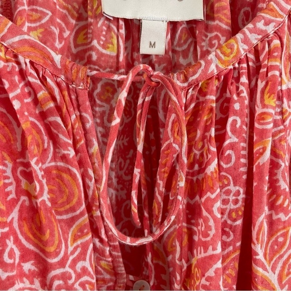 Cleobella Layla Organic Cotton Blouse in Blossom Block Print Orange Size Medium - Picture 9 of 14